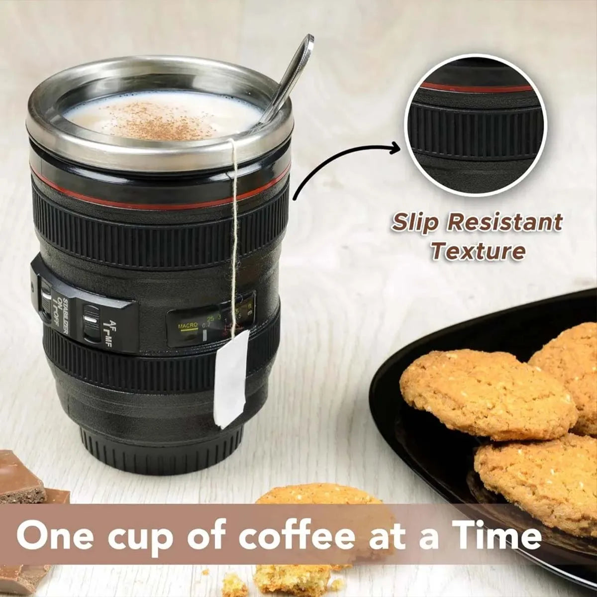 Camera Lens Mug Creative Camera Lens Stainless Steel Cup With Lid Portable Gift Cup For Outdoor Travel Camping For Photographers