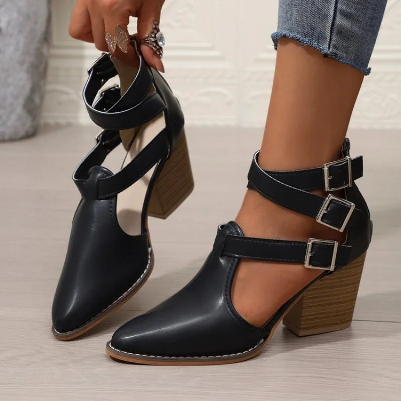 Women's Sandals 2024 New Fashion Casual Ladies Pointed Toe Sexy Soft Leather High Heels Comfortable Women Shoes Heeled Sandal