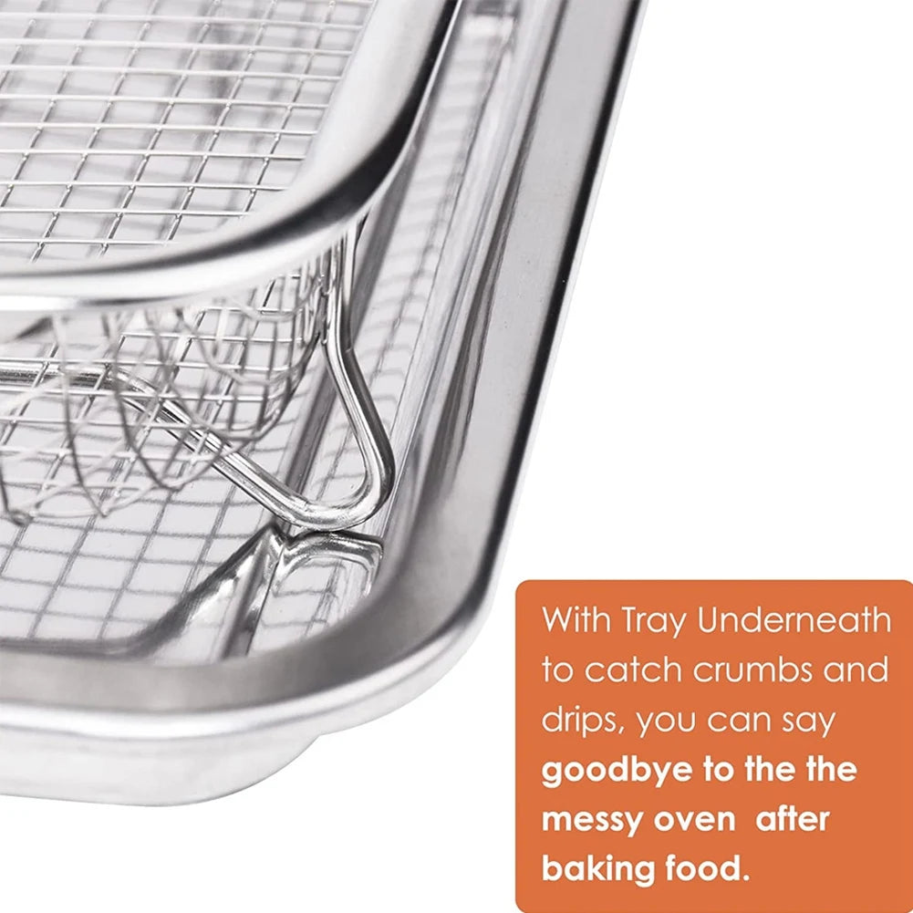 Air Fryer Basket for Oven,Stainless Steel Crisper Tray and Pan, Deluxe Air Fry in Your Oven, 2-Piece Set, for the Grill