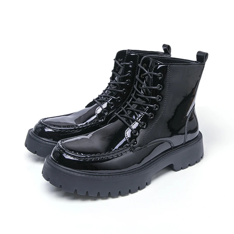 Men High Top Boots with PU Round Toe  Lightweight Sole Comfortable Fashionable Classic Casual Lace Up Side Zipper Men Boots
