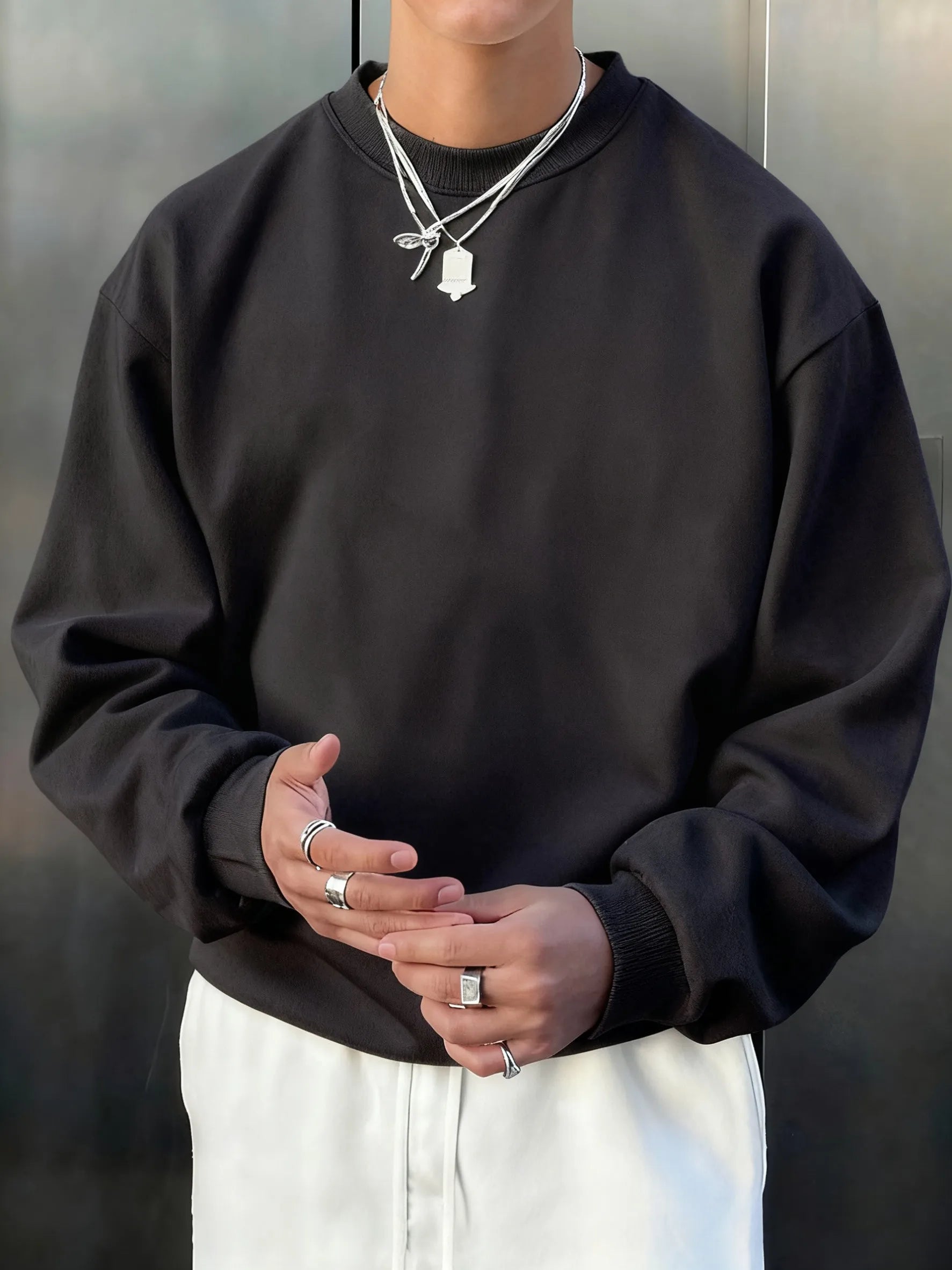 Man'S Fleece Autumn Top Street All-Match Pullovers Comfortable Basics Sweatshirts Sport Casual Sportswears Daily Soft Clothing