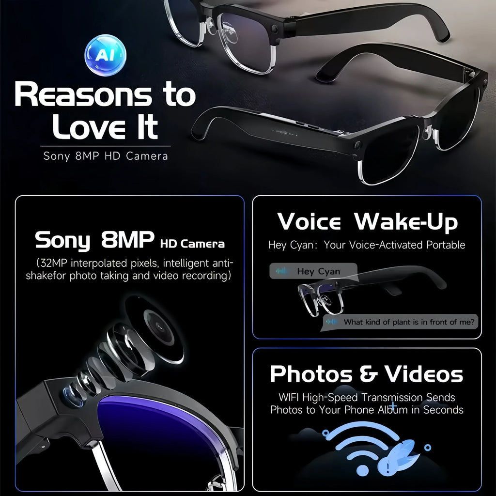 2026 New AI Smart Glasses 800W Ultra-Wide HD 4K Camera Video Recording 4GB AI Photo Recognition Bluetooth Call Translation Voice