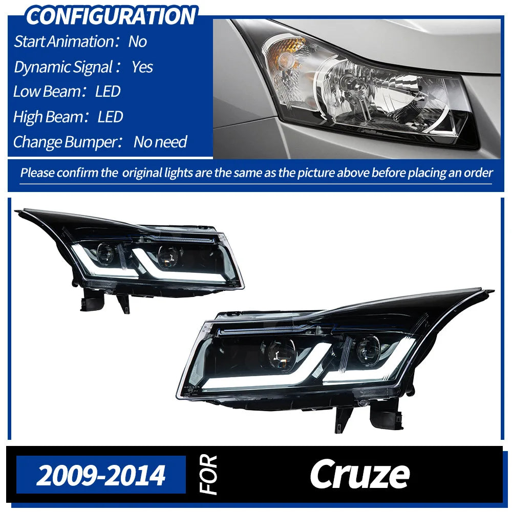 Car Lights For Chevrolet Cruze 2009-2014 Headlamp LED Projetor Head Lamp Daytime Running Light Automotive Body Kits Accessories