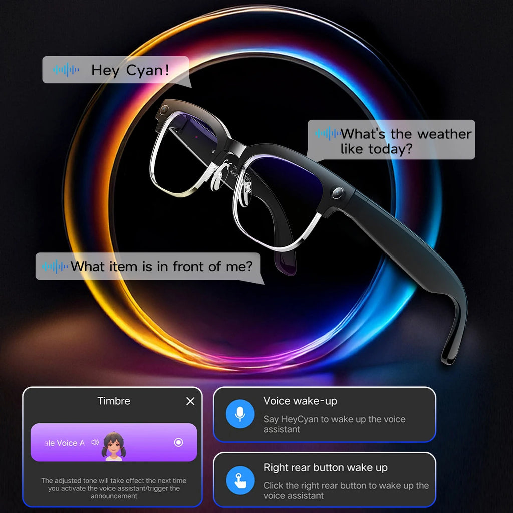 AI Smart Glasses 8 Million Pixels Recording Videos Photo Recognition Answer Translation 290mAh IP66 Waterproof Bluetooth Glasses