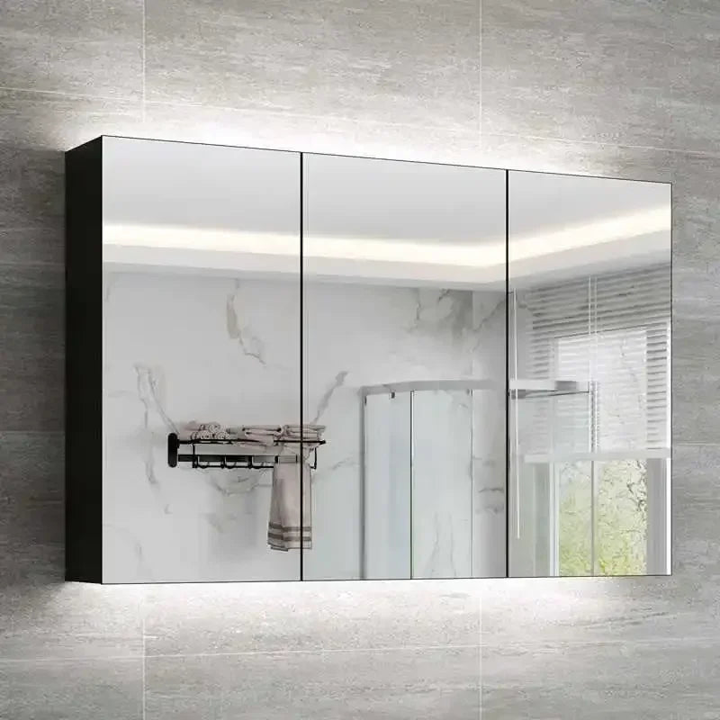 Smart Bathroom Cabinets Makeup Mirror Storage Cabinet LED Light Wall Mirror Cabinet with Time Digital Display Bathroom Furniture