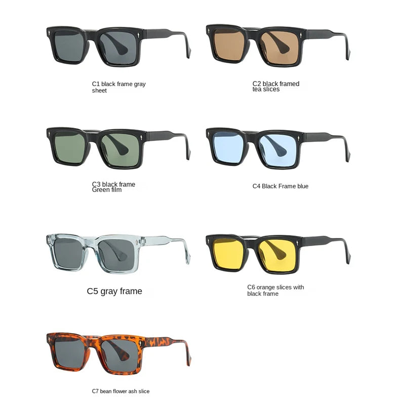 Colorful Square Sunglasses Women Men Vintage Trend Brand Shades Commute Driving Sun Glasses Lady Man UV400 Protective Glasses