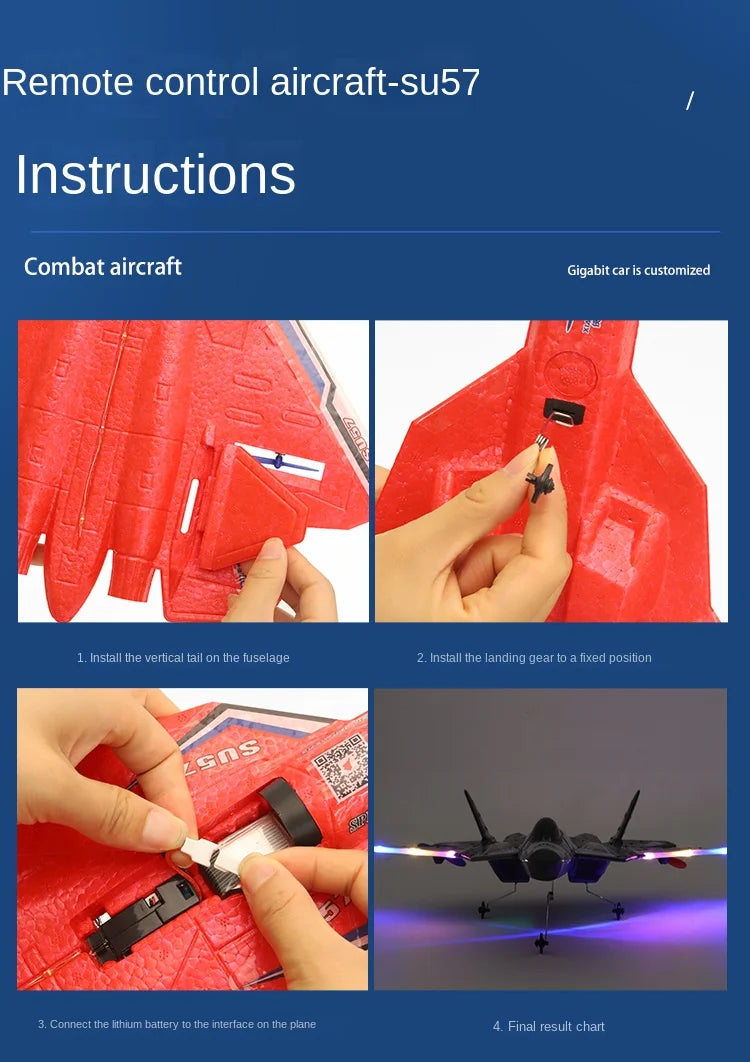 Rc Plane SU 57 Radio Controlled Airplane with Light Fixed Wing Hand Throwing Foam Electric Remote Control Plane