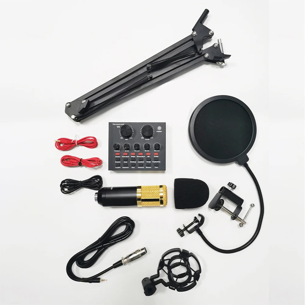 Podcast Equipment Metal Shock Mount Podcast Microphone Bundle Double-Layer Pop Filter for  Windows Gaming Live Streaming
