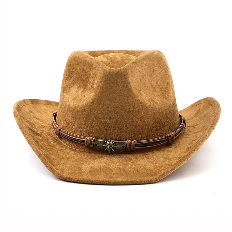 Suede Western Cowboy Hat For Men Women Vintage Rolled Brim Felt Jazz Hats Outdoor Travel Knight Hats