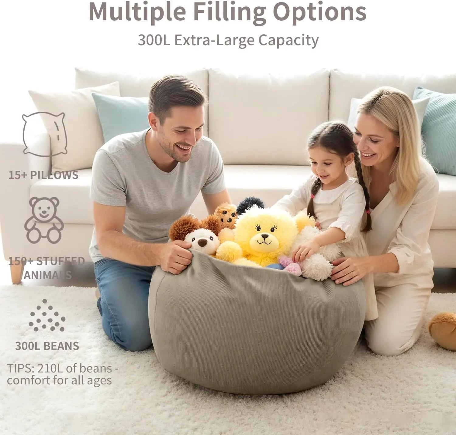 OTAUTAU Corduroy Bean Bag Cover Doll Storage Pouf Corner Beanbag DD005【No Filler Inside! Need To Fill It By Yourself !】