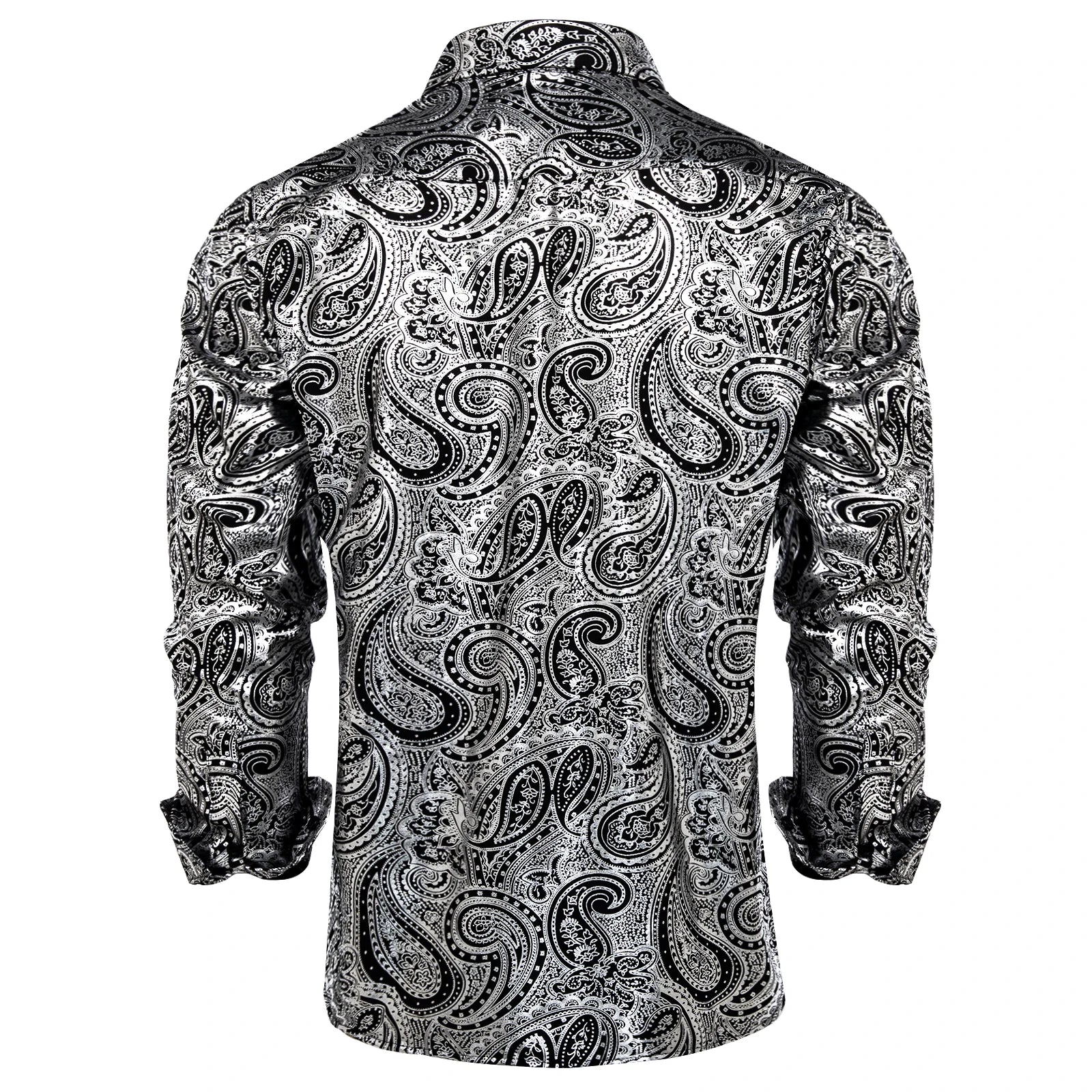 Men's Black and Silver Paisley Dress Shirts for Wedding Prom Clothing Luxury Tops