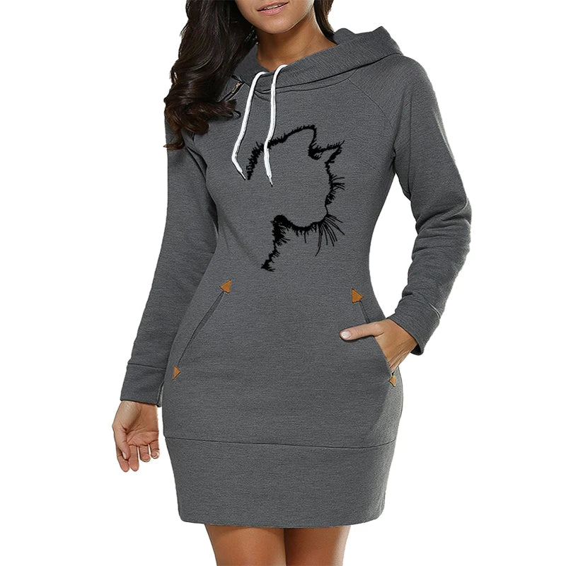 Midi Dresses 2024 Daily Spring Hot Sales Casual Diagonal Zipper At Neckline Simplicity Autumn Hooded Sports Dress New Fashion