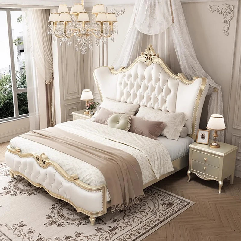 White Cream Cloud Bed Fashion Interior European Safe Sleeping Bed Floor Double Ergonomic Muebles Para El Hogar Home Furniture