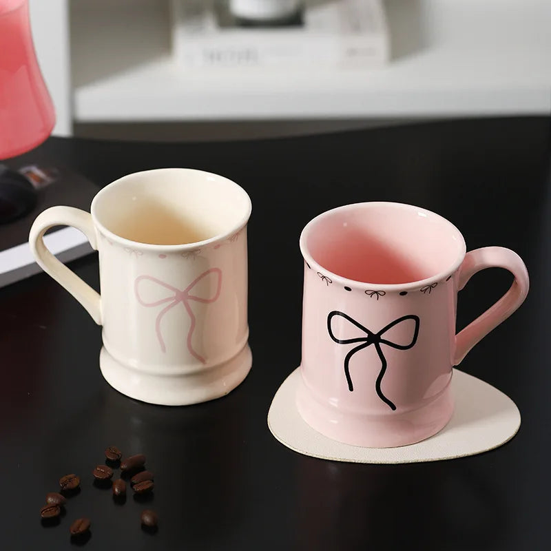 Ceramic Bow Mug for Office Home Milk Breakfast Coffee Cup Women Couple Birthday Gift Souvenir