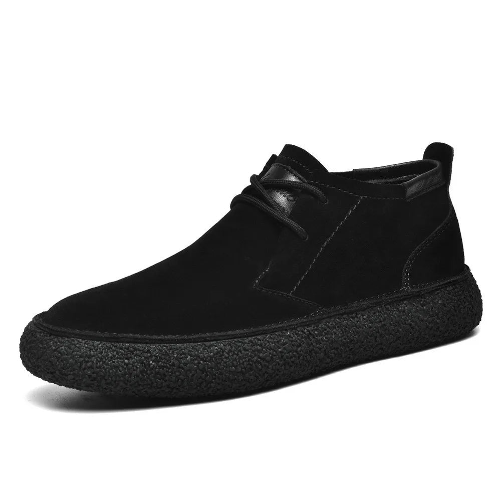 British Men Cow Suede Genuine Leather Casual Shoes Autumn New Comfortable Solid Flat Driving Shoes Man Ankle Boots Oxfords Shoes