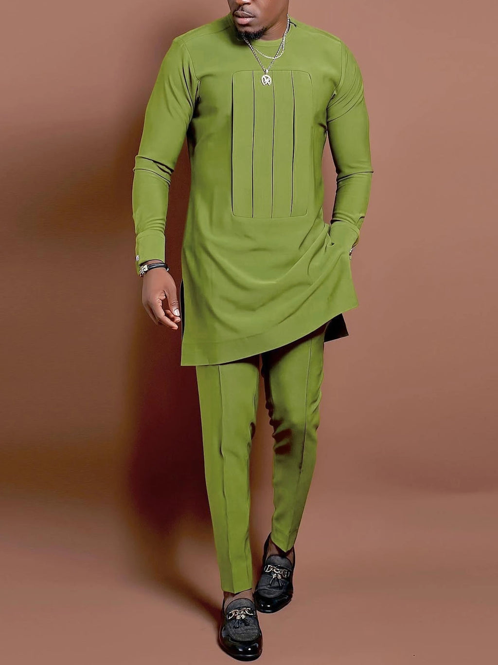 Kaftan Luxury Designer Men's Set African Clothing Men Suit Solid Color Embroidered Top and Sweatpant 2Pcs Festive Wedding Simple