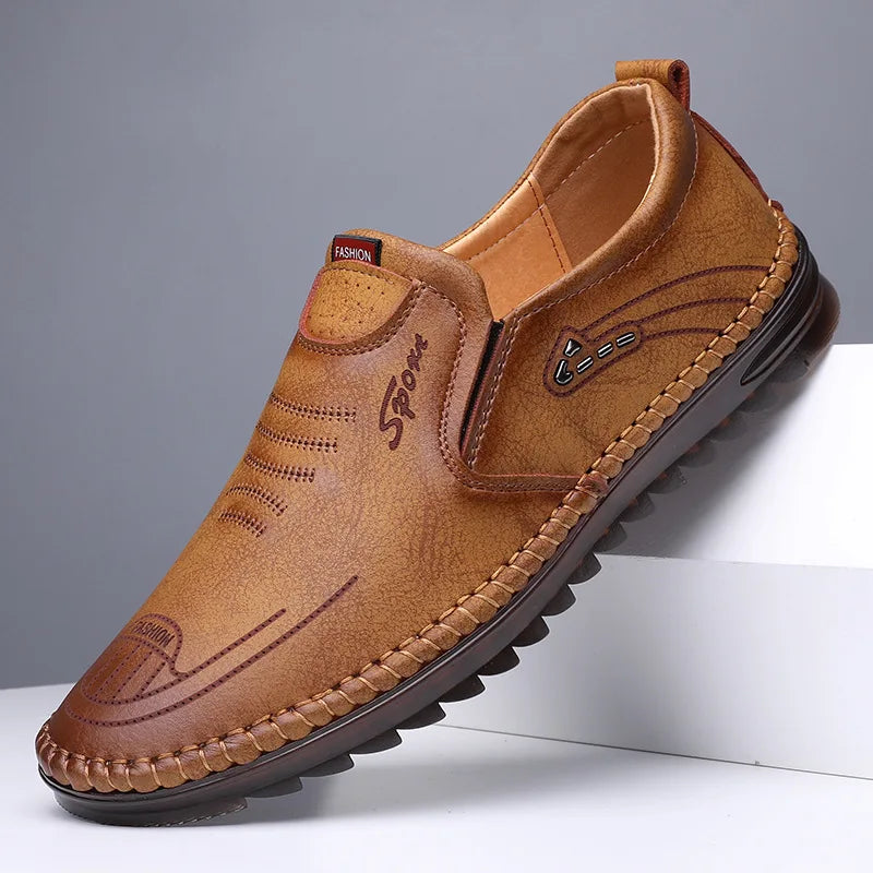 High Quality Men's Soft Leather Shoes Soft Bottom Flat Heel Casual Men's Shoes Non-slip Slip-on Mens Loafers Zapatos De Hombre