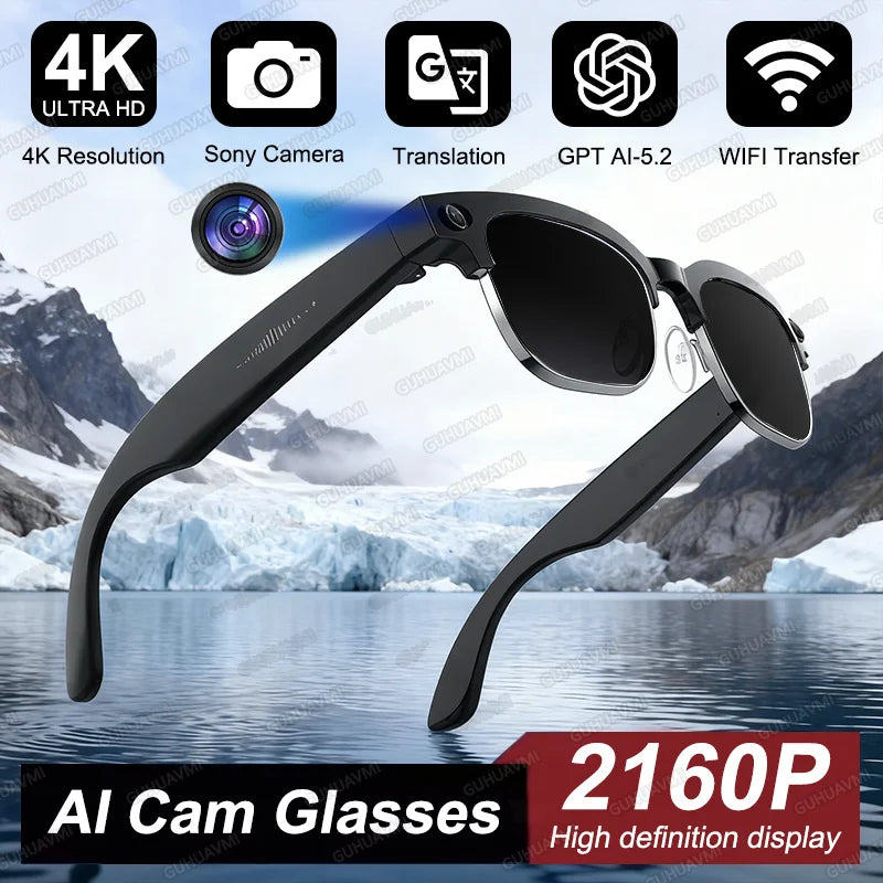 2026 New Upgrade 4K HD AI Smart Camera Glasses Video Photo Recording Bluetooth Call Translation Voice Assistant Smart Sunglasses
