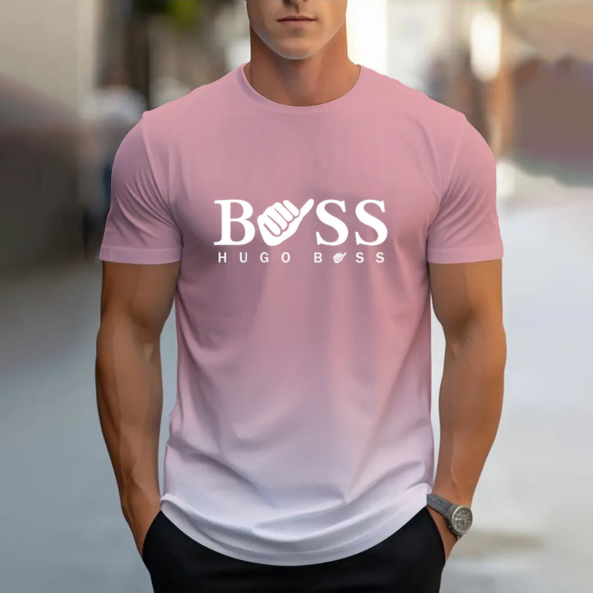 men's summer clothing casual gradient color short sleeved digital letter printed casual versatile round neck T-shirt top for men