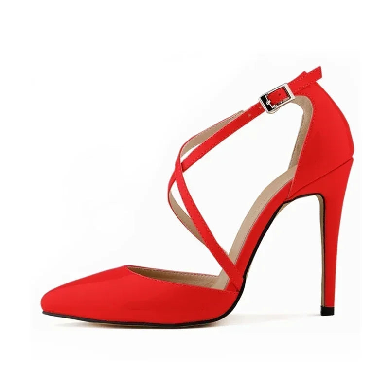 Women Pumps 2026 Summer Slippers Outdoor Casual Sexy Pointed Toes Hollow Stilettos Cross Strap High Heels Female Wedding Shoes