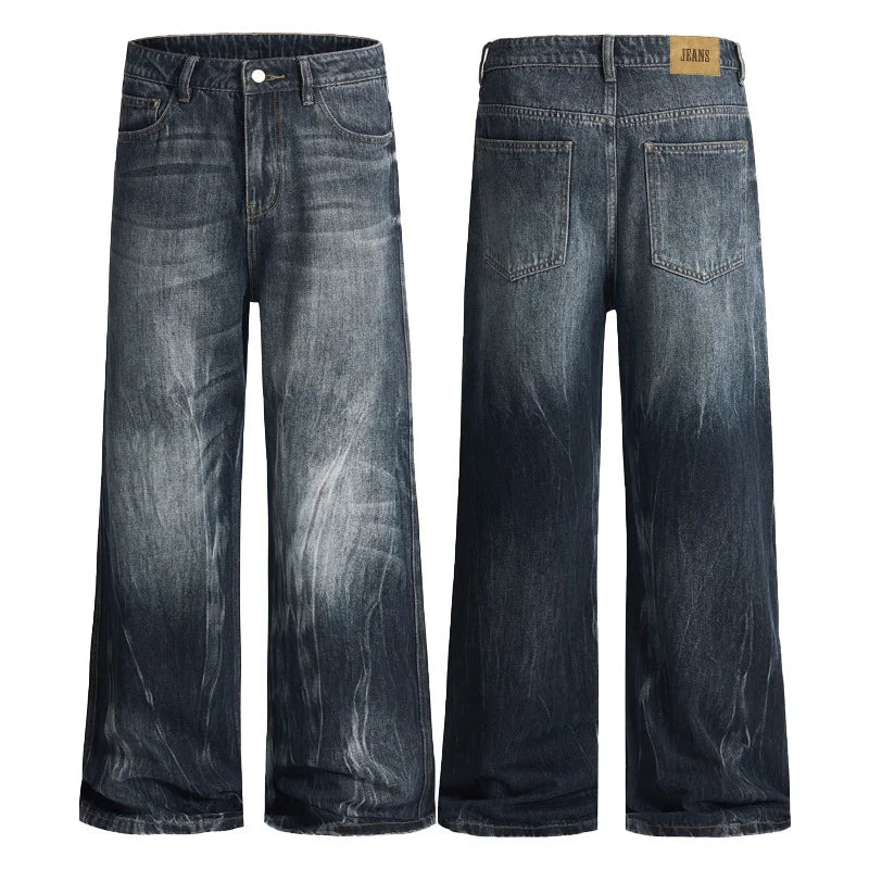 IEFB Men's American Style Denim Pants Washing Tie Dying Contrast Color Casual Wide Leg Flared Trousers Autumn Male Jeans 9W4182