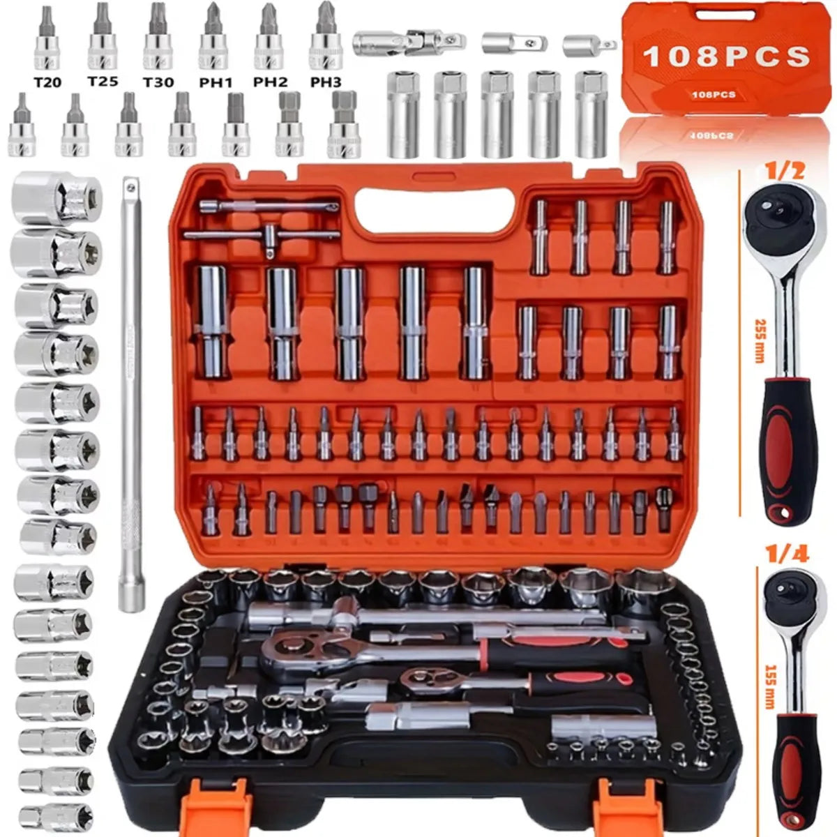 Manual Household Tools, 108pcs Toolbox, Portable Four-layer Toolbox, Multi-functional Toolbox for Automotive Repair