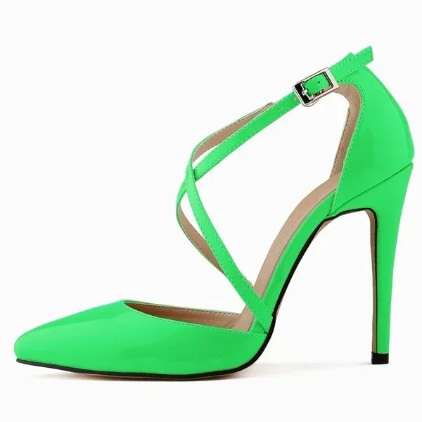 Women Pumps 2026 Summer Slippers Outdoor Casual Sexy Pointed Toes Hollow Stilettos Cross Strap High Heels Female Wedding Shoes