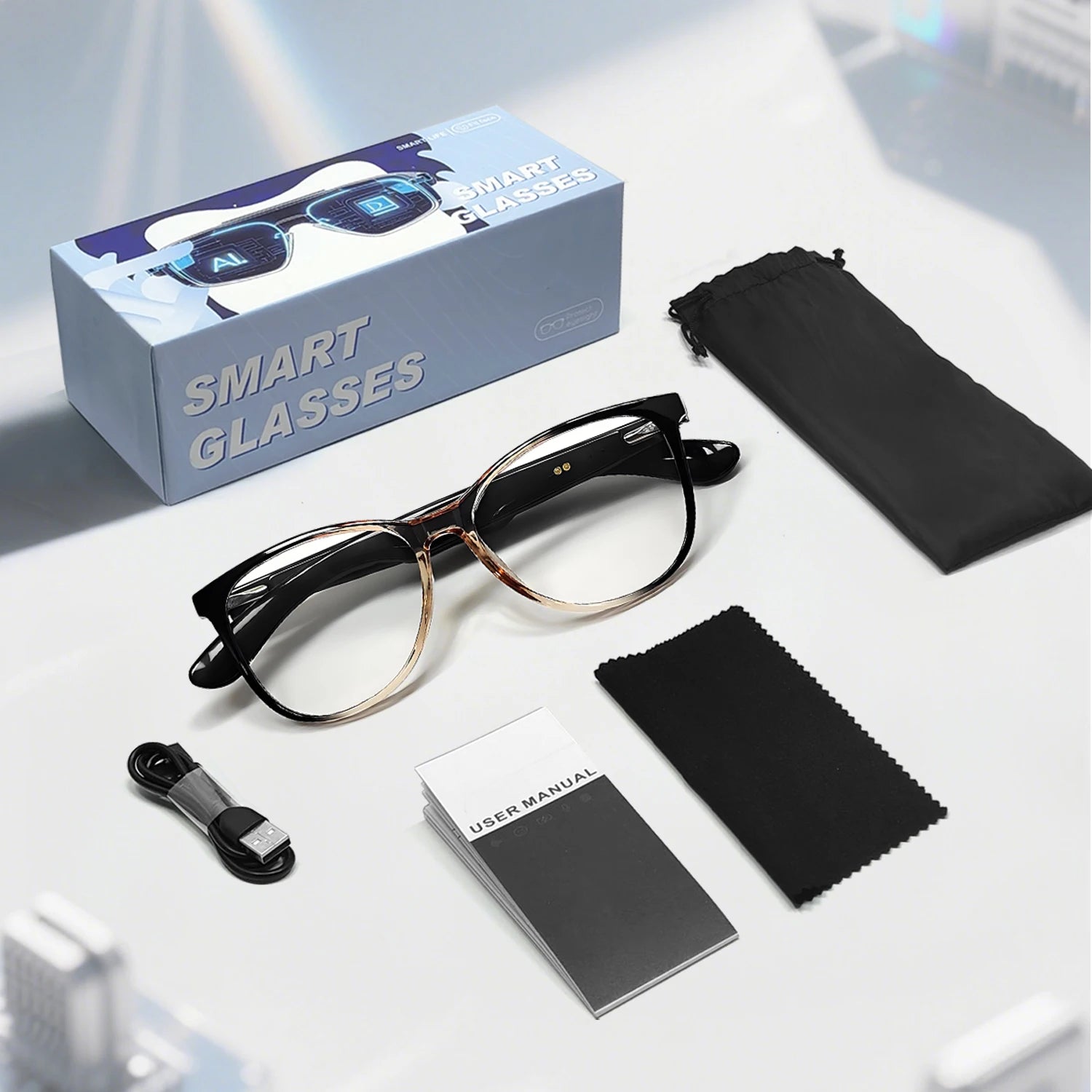New Smart Glasses AI translation 100+ Languages Make Receive Calls Music Calling Noise Reduction Light BT TWS Glasses Men Women