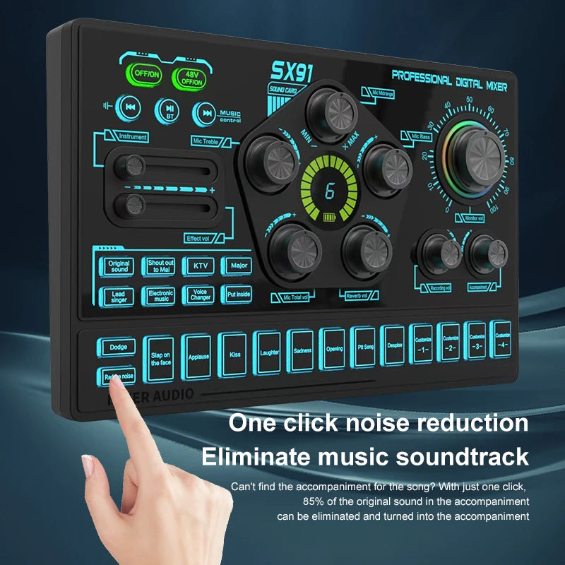 FUHAM SX91 48V Audio Mixer with Voice changer,Podcast Mixer,Sound Card for Phone Gaming Karaoke Studio Live Streaming Podcast
