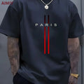 Summer Men's T-shirt Top Casual Loose Fit Oversized T-shirt PARI Letter Pattern Printed Round Neck Short Sleeved Homme Vêtement - Free Item.