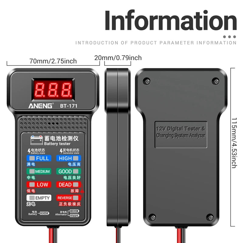 ANENG BT-171 12V Automotive Battery Tester Tools Diagnostic Tools Battery Analyzer (1 Pcs)