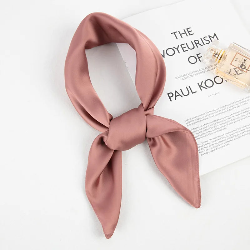 Fashion Solid Kerchief Women Head Scarf For Hair Pink Green White Silk Neck Scarfs Female 70cm*70cm Square Bandanas Lady Scarves