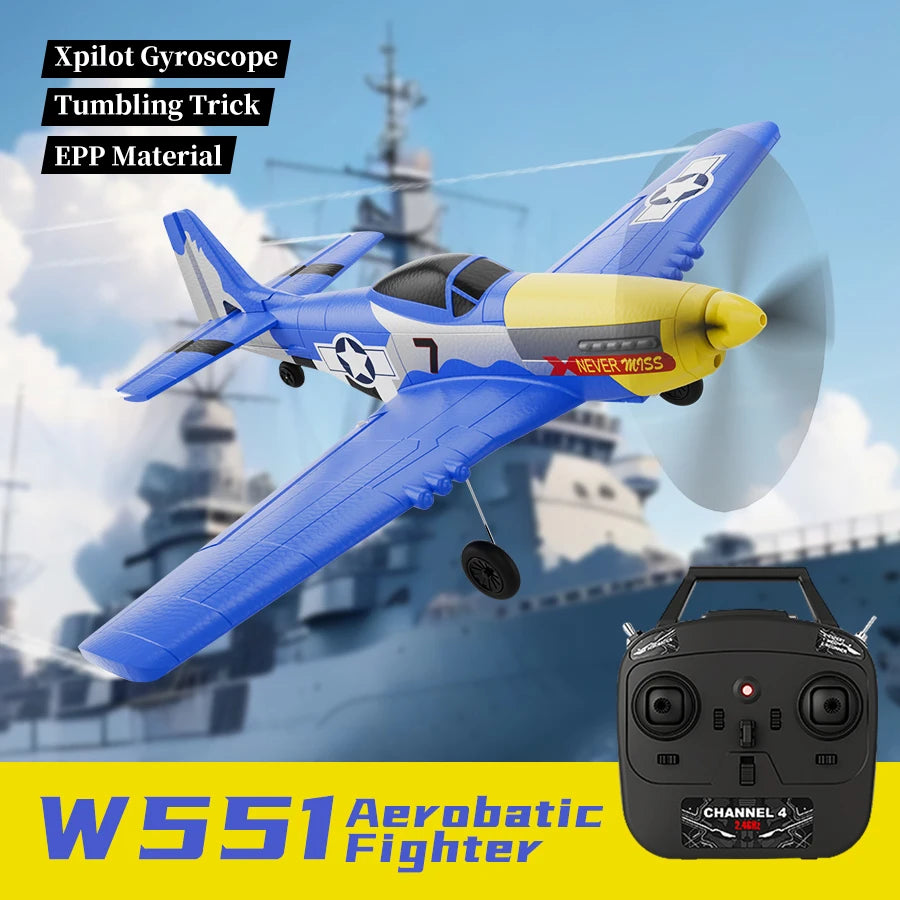 RC Plane P51 Mustang 2.4G Radio EPP Foam 4CH 6 Axis 410MM Wingspan RC Fighter One Key Aerobatic RTF Aircraft Toys