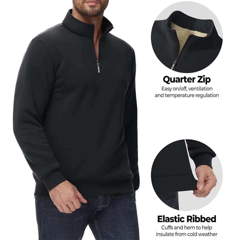 Men's Quarter Zip Pullover Premium Sherpa Lined Long Sleeve Shirts for Men Half Zip Sweatshirts Winter Warm Coats Outerwear