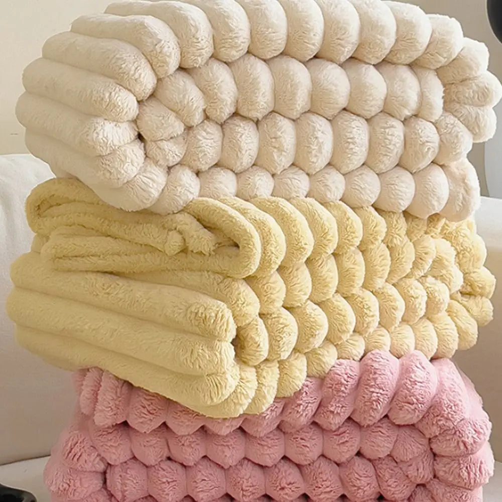 Ultra Soft Faux Rabbit Fur Throw Blanket Warm Plush Striped Blankets Conditioning Quilt Fluffy Throws for Couch Chair Sofa - Free Items Weekend (50% off)