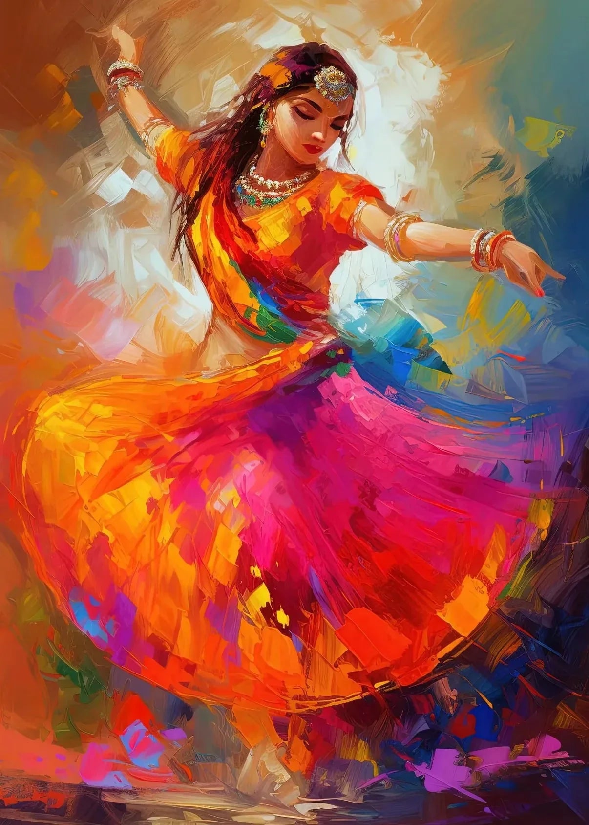 Indian Woman Dance Poster Vintage Traditional Beautiful Indian Woman Art Canvas Painting Wall Print Picture Room Home Decor - Free Item.
