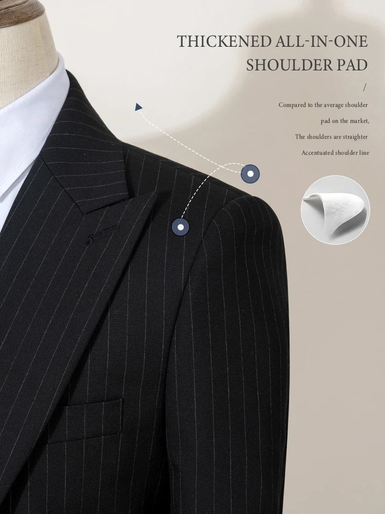 3-piece set(Jacket + vest+pants)  black striped suit slim fit luxurious and elegant men's business suit wedding