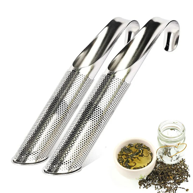 Portable Stainless Steel Tea Maker Brewer with Long Handle Tea Spoon Filter Creative Piping Design for Home Use