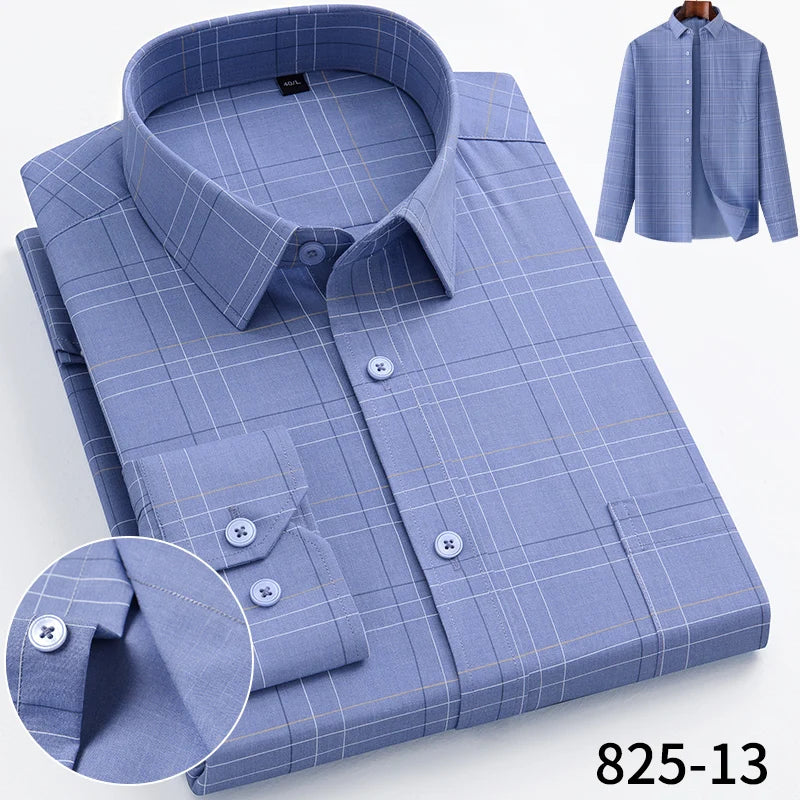 Fashion Casual Solid Strip Casual Shirts For Men Dress Shirts Long Sleeve Shirts Classic Bamboo Fabric Male Social Office Shirts