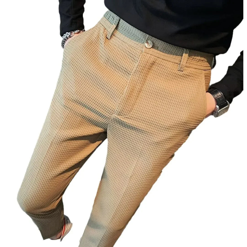 High-End Casual Men's Pants Summer Trendy Slimming Straight-Leg Pants Youth Korean Style Cropped Pants New Arrival