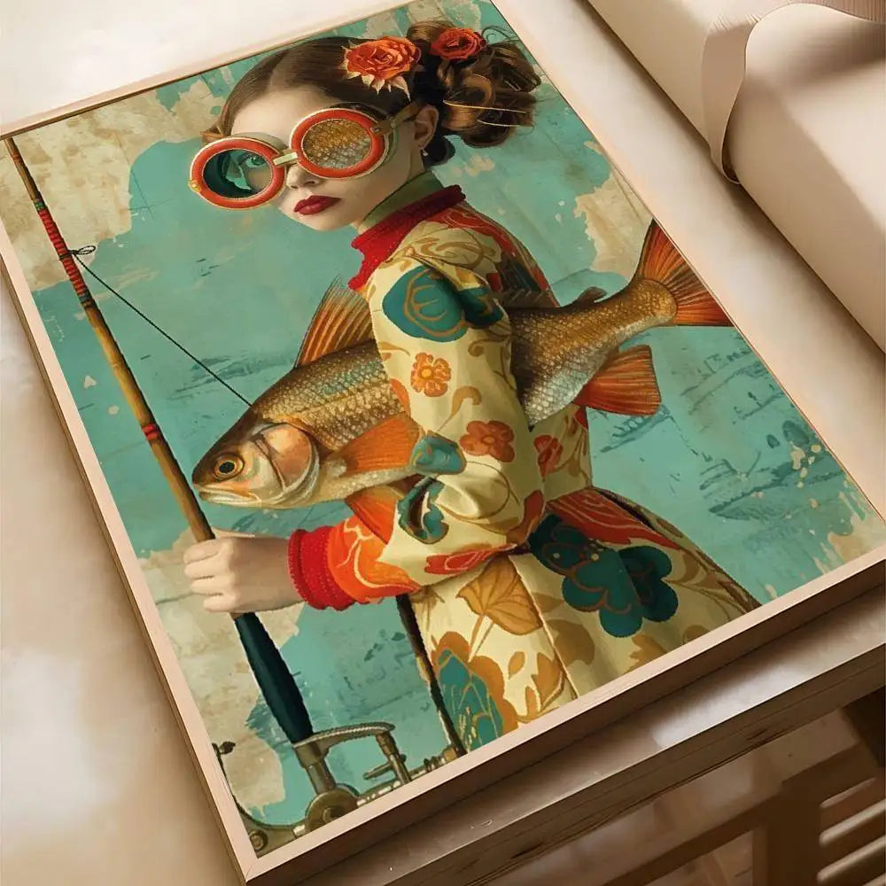 MINISO Oil Painting By Numbers Surrealism Woman Portrait Canvas Fish And Girl wall art Acrylic Paint By numbers For Adults