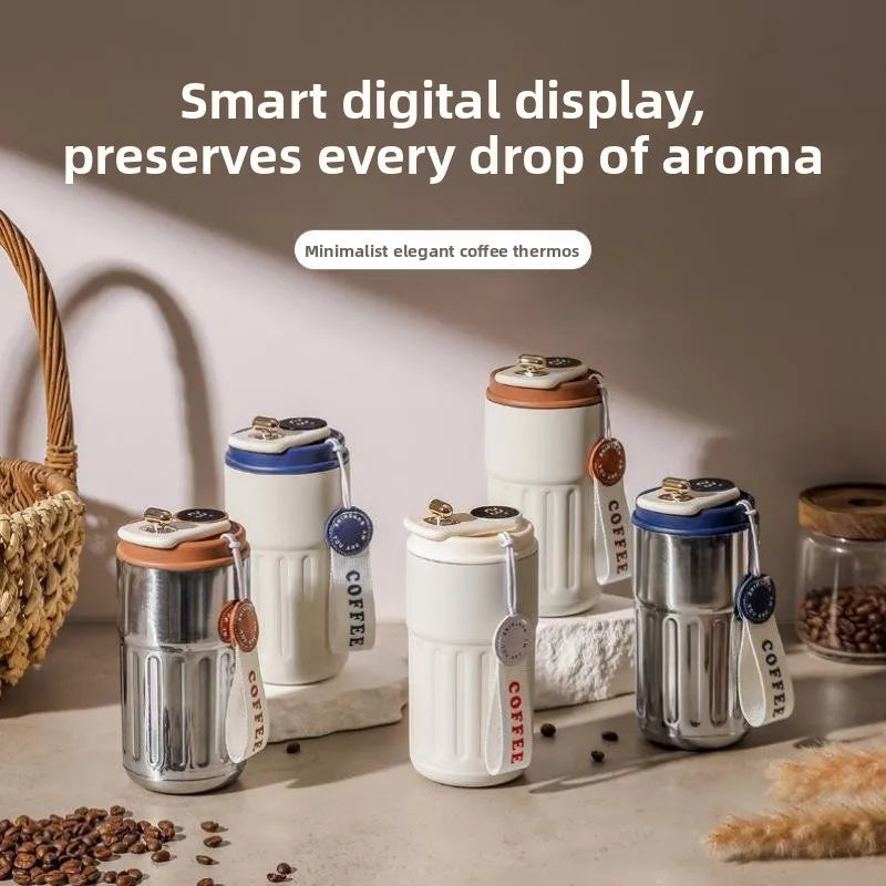 Travel Smart Temperature Measurement Insulated Stainless Steel 316 Coffee Cup Portable Car Companion High Aesthetic Value