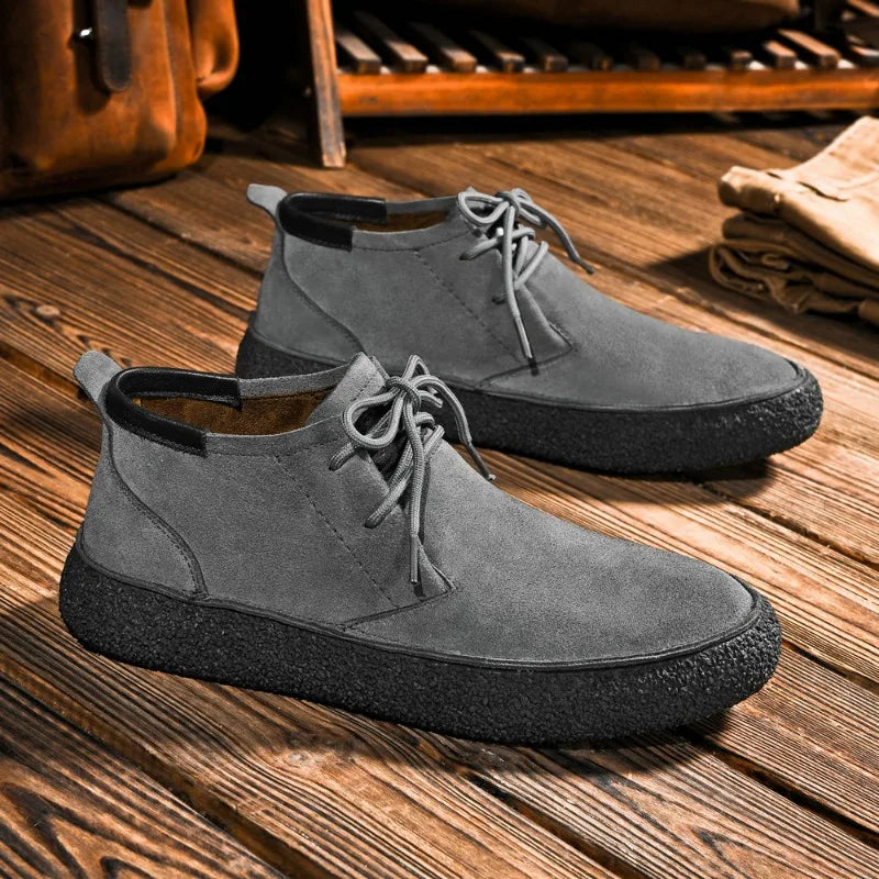 British Men Cow Suede Genuine Leather Casual Shoes Autumn New Comfortable Solid Flat Driving Shoes Man Ankle Boots Oxfords Shoes