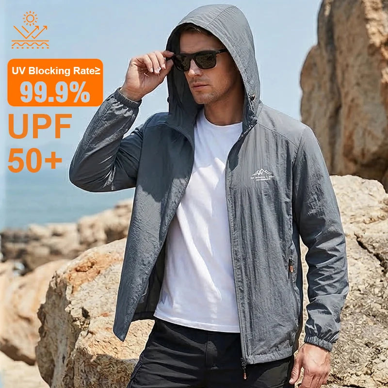 New Men's Summer Sun Protection Jacket Lightweight Skin-Friendly and Breathable UV Protection Men's Fishing Sun Shirt (Ice Silk)