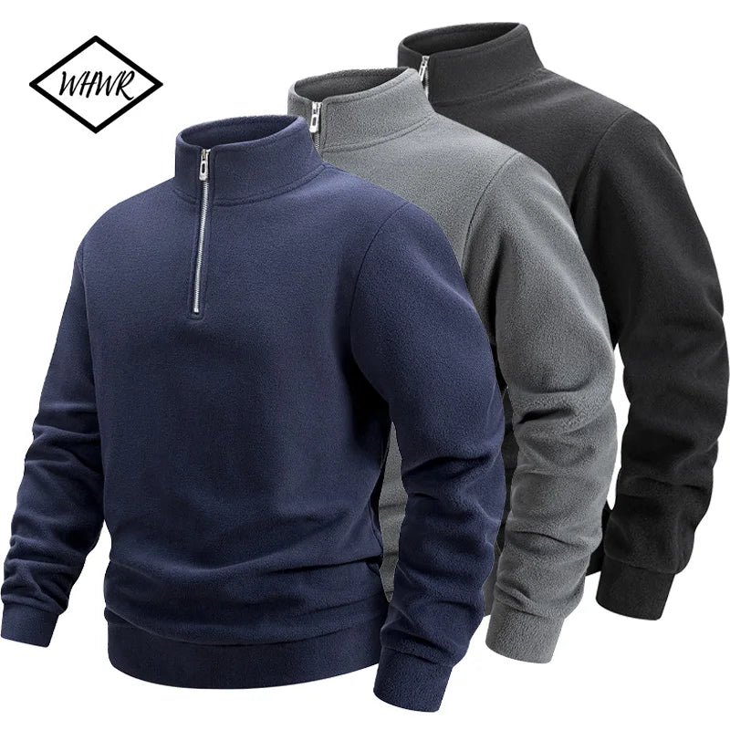 Men's Quarter Zip Sweatshirt Polar Fleece Mock Neck Thick Thermal Black Sweatshirt Winter Warm Pullover Sweater S-3XL
