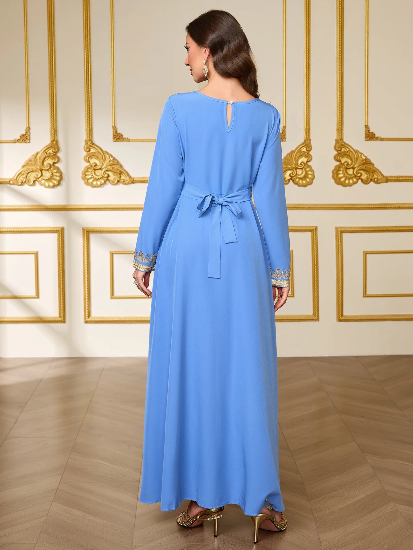 Kaftan Dress for Women Arabic Islamic Dubai Robe Muslim Abayas Moroccan Floral Maxi Ramadan Prayer Clothing
