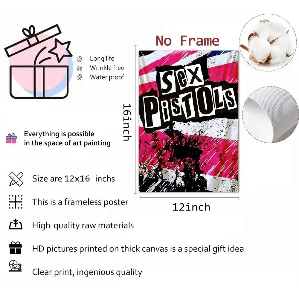 One Of The Influential Punk Band Painting Calligraphy Canvas Poster: Crease Free Waterproof Durable All Space Wall Decor