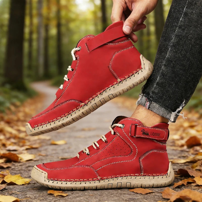 Retro Handmade Stitched Men's High-Top Leather Boots Comfortable Casual Shoes 2026 New Soft Sole Non-Slip Flat Luxury Work Shoes