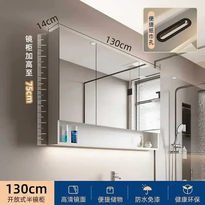 Smart Bathroom Cabinets Makeup Mirror Storage Cabinet LED Light Wall Mirror Cabinet with Time Digital Display Bathroom Furniture