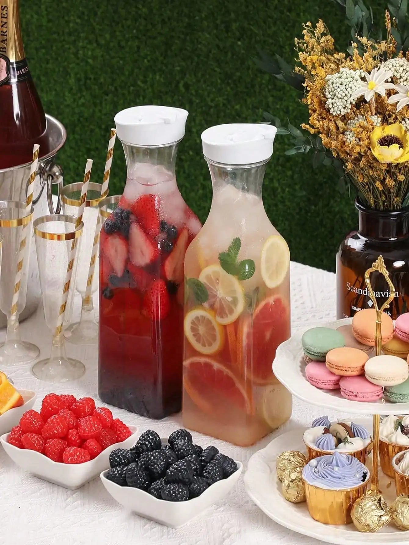 1.5L Elegant Carafe w/ Flip Top - Leak-Proof Juice & Iced Tea Dispenser, Stylish Home Decor for Kitchen, Parties